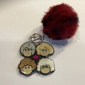 Golden Girls Keychain with Burgandy PomPom